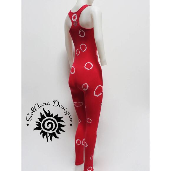 BUBBLES - One Size Fits S/M/L Tie Dyed Red, White Catsuit, Black Light Reactive - Picture 7 of 10